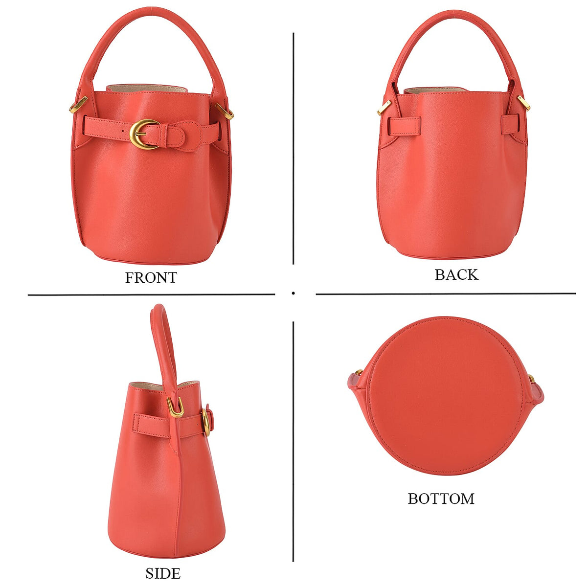 Designer Inspired Finest Italian Leather Bucket Bag with Internal Drawstring Pouch &amp; Shoulder Strap - Coral V32519034 6