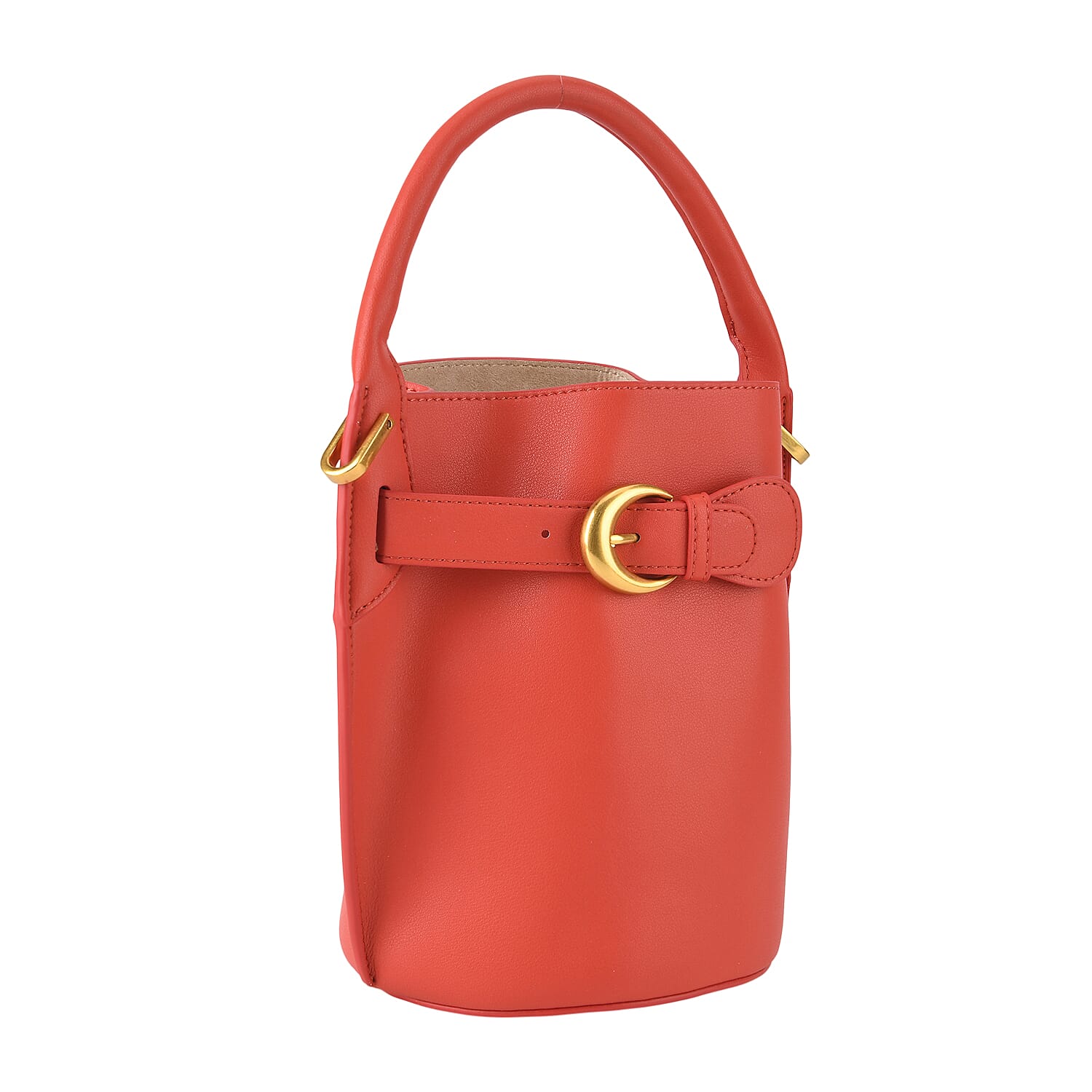 Designer Inspired Finest Italian Leather Bucket Bag with Internal Drawstring Pouch &amp; Shoulder Strap - Coral V32519034 7
