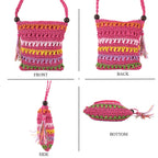 Multi-Colour Striped Crochet Messenger Crossbody Bag - Pink