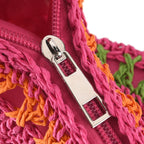 Multi-Colour Striped Crochet Messenger Crossbody Bag - Pink