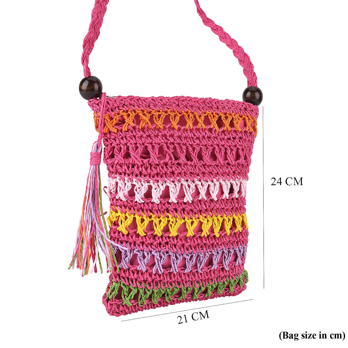 Multi-Colour Striped Crochet Messenger Crossbody Bag - Pink 8501205 8