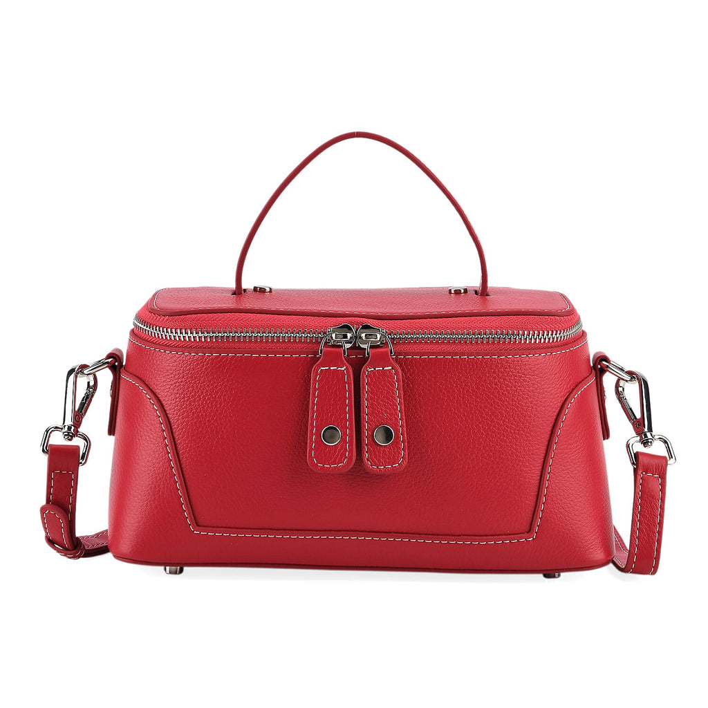 Milan Closeout- Full Grain 100% Genuine Leather Handbag -Red