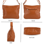 Patchwork Genuine Leather Crossbody Bag with Adjustable Shoulder Strap (125cm) - Tan