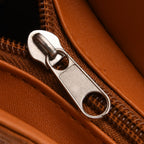 Patchwork Genuine Leather Crossbody Bag with Adjustable Shoulder Strap (125cm) - Tan