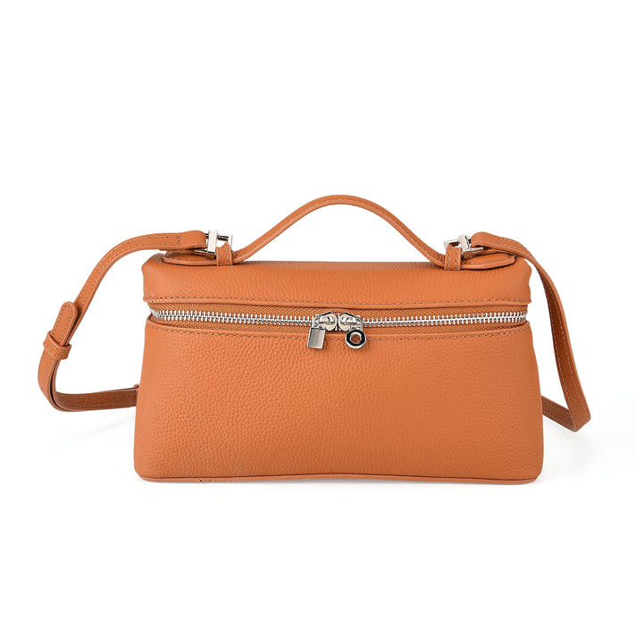 Genuine Leather Designer Minimalist Zipper Crossbody Top Handle Box Bag - Tan 8419657 1
