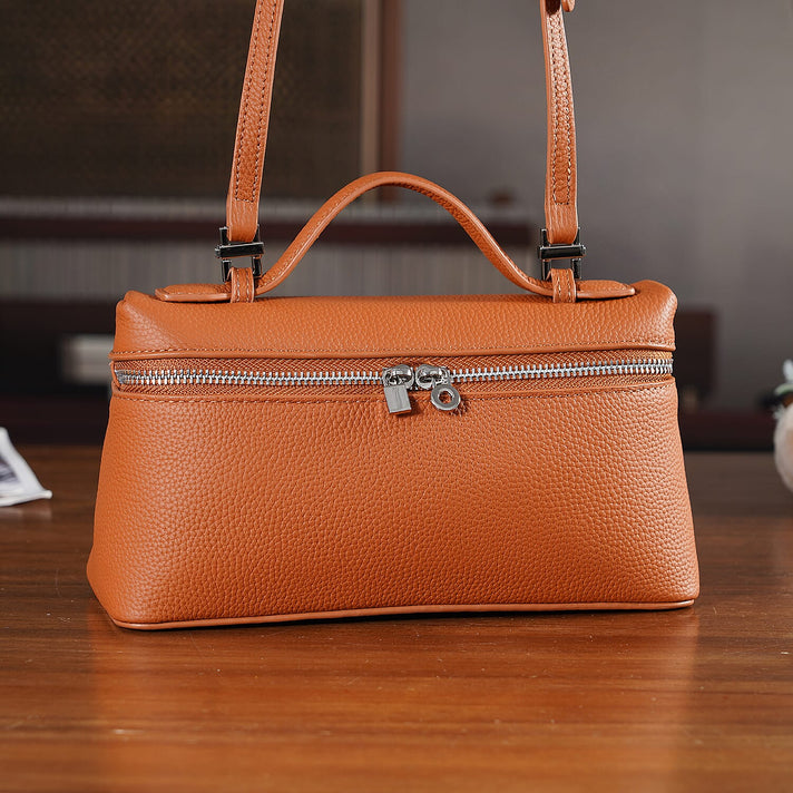 Genuine Leather Designer Minimalist Zipper Crossbody Top Handle Box Bag - Tan 8419657 2