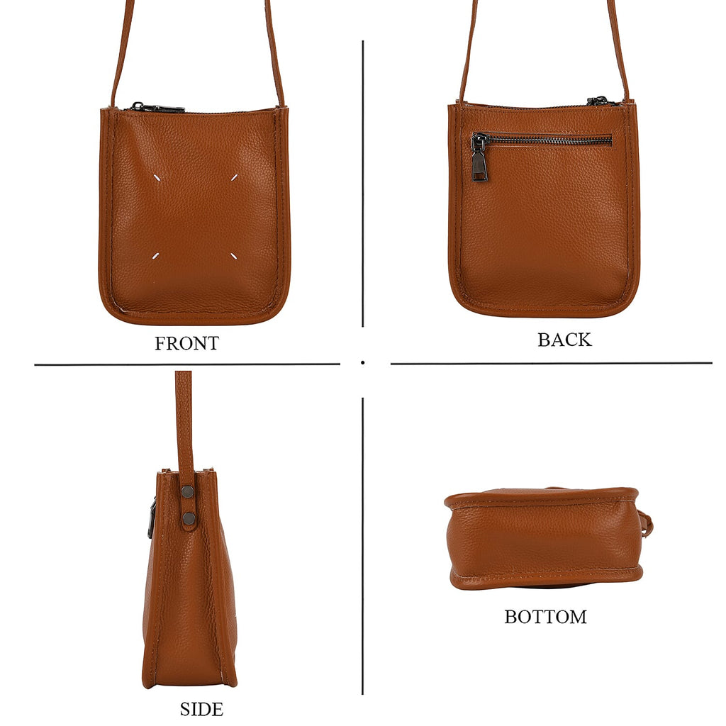 Genuine Leather Crossbody Bag - Tan