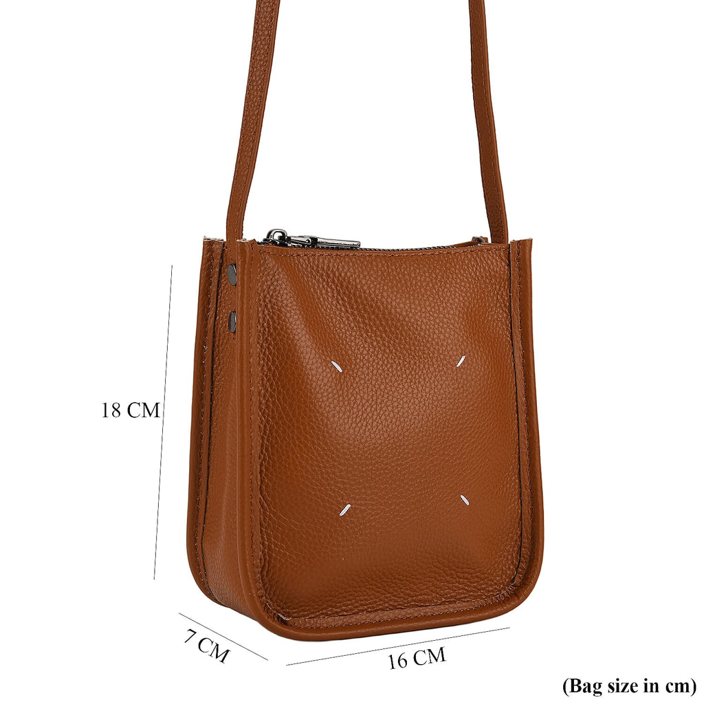Genuine Leather Crossbody Bag - Tan