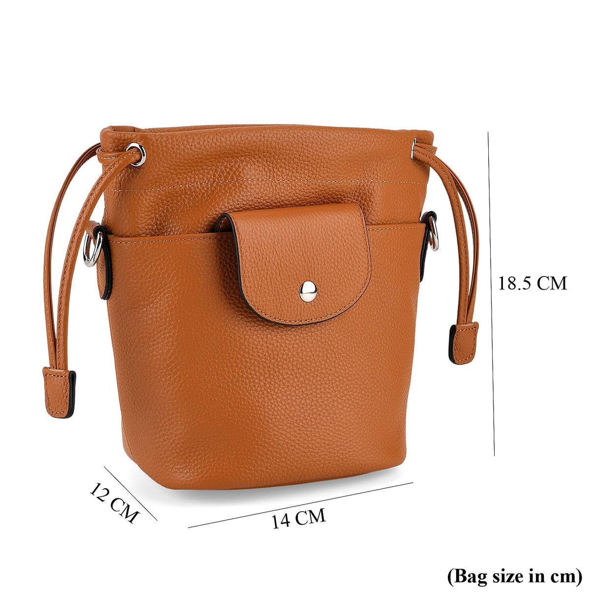 Valissiere Designer Inspired Genuine Leather Drawstring Bucket Bag With Crossbody Strap - Tan 8481797 6