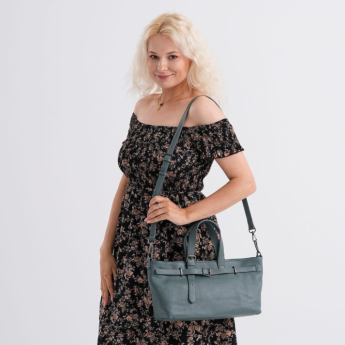 Autumn/Winter Collection - Genuine Leather Belt-detail Crossbody Bag with Detachable Shoulder Strap - Cornflower 8158445 2