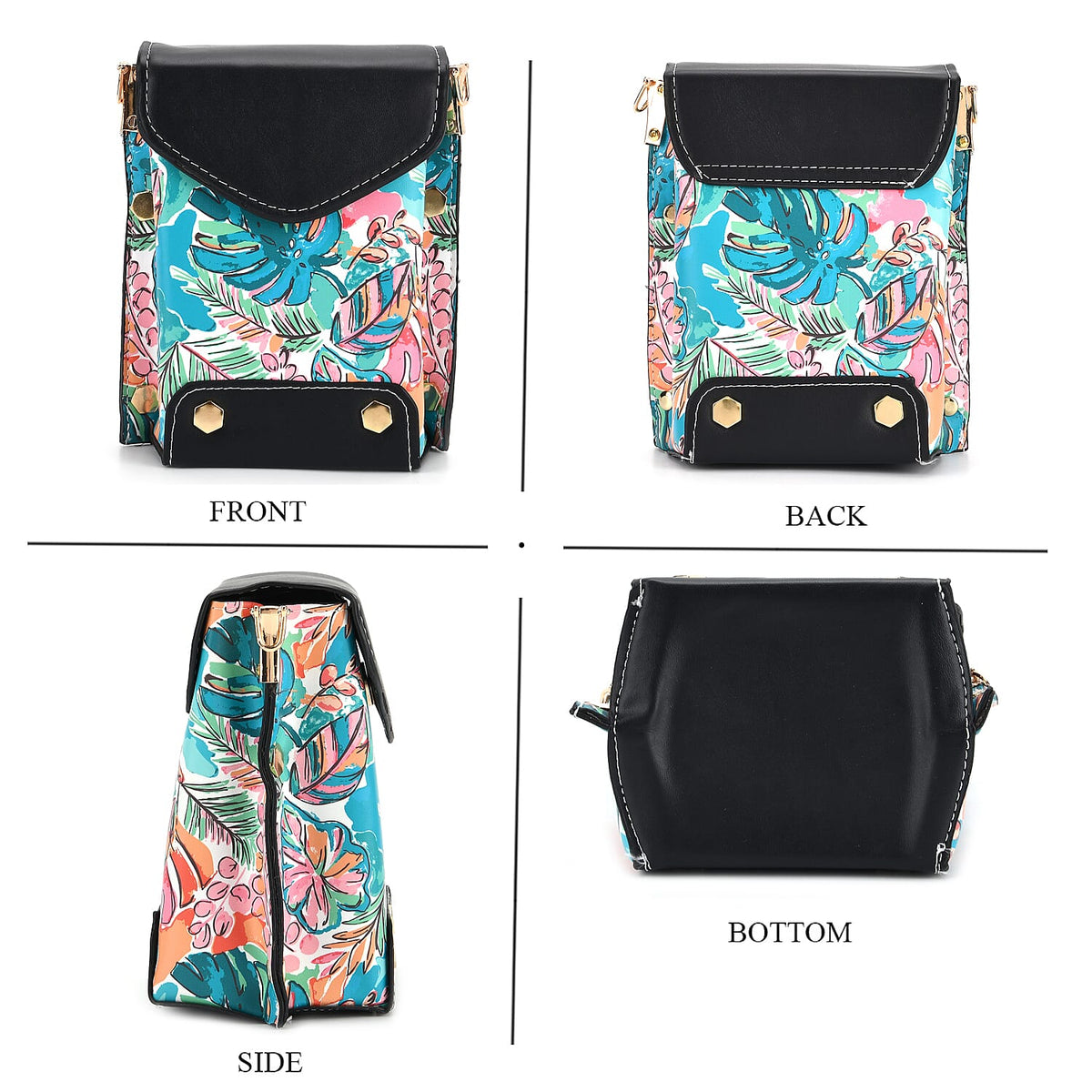 Embroidered Crossbody Bag with Long Adjustable Strap - Teal &amp; Pink V32700273 5