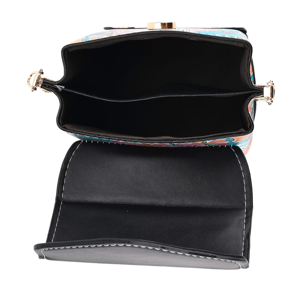 Embroidered Crossbody Bag with Long Adjustable Strap - Teal &amp; Pink V32700273 6