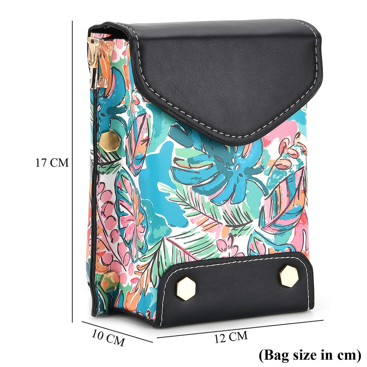 Embroidered Crossbody Bag with Long Adjustable Strap - Teal &amp; Pink V32700273 7