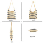 Striped Crochet Design Slouchy Tote Bag - Cream & Blue