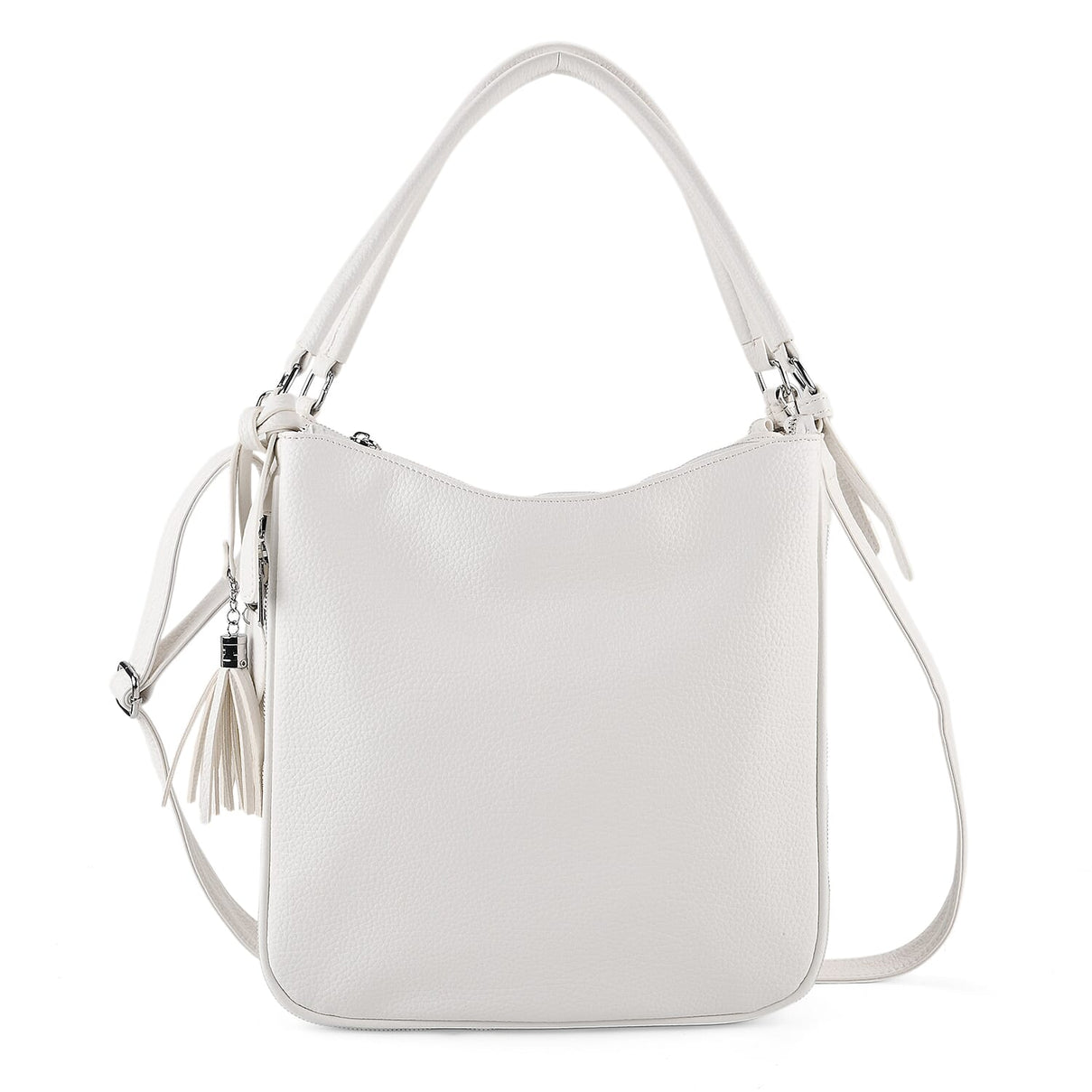 Leatherette Hobo Bag with Heart Charm &amp; Crossbody Strap (125 cm) -  White V32515276 0