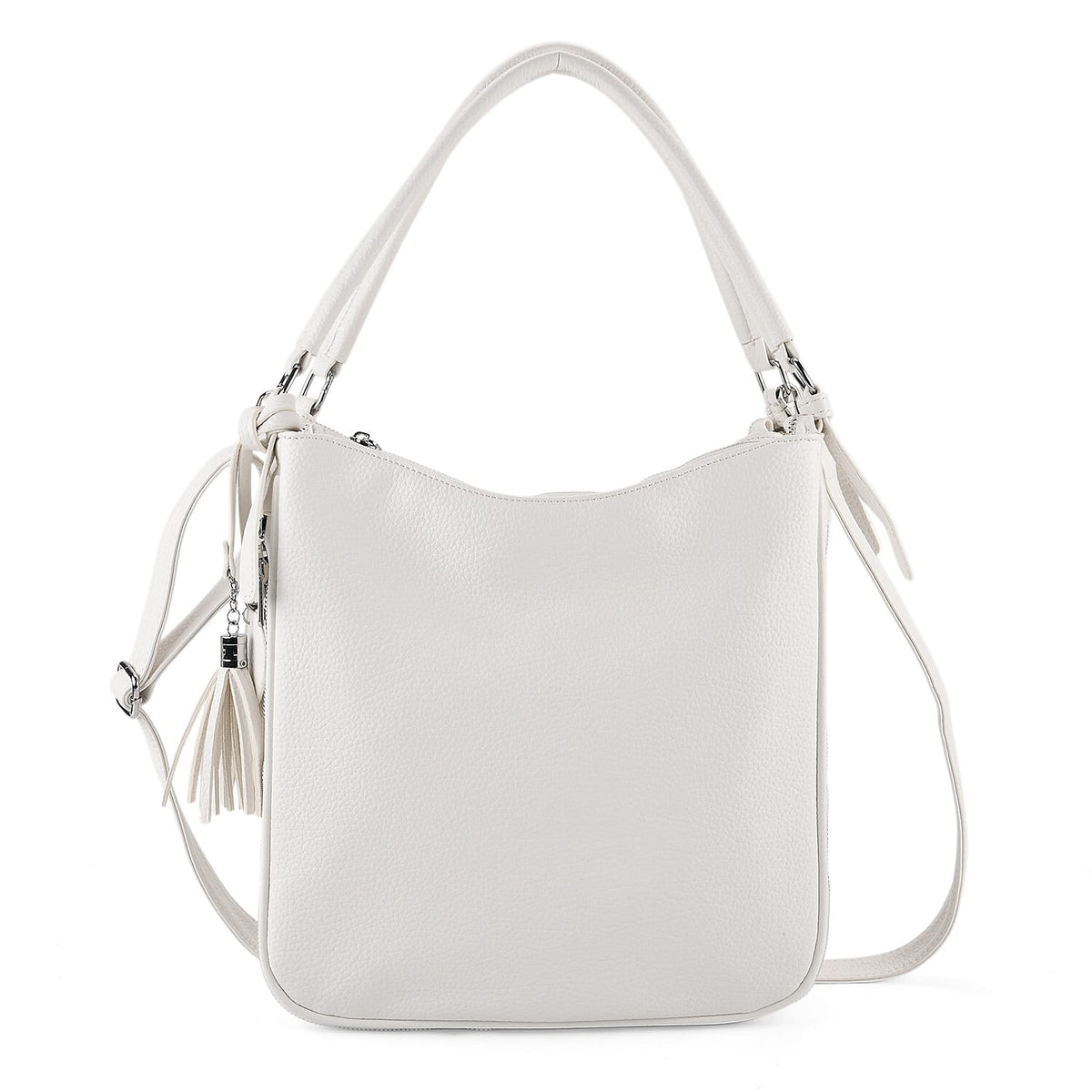 Leatherette Hobo Bag with Heart Charm &amp; Crossbody Strap (125 cm) -  White V32515276 0