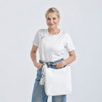 Leatherette Hobo Bag with Heart Charm & Crossbody Strap (125 cm) -  White