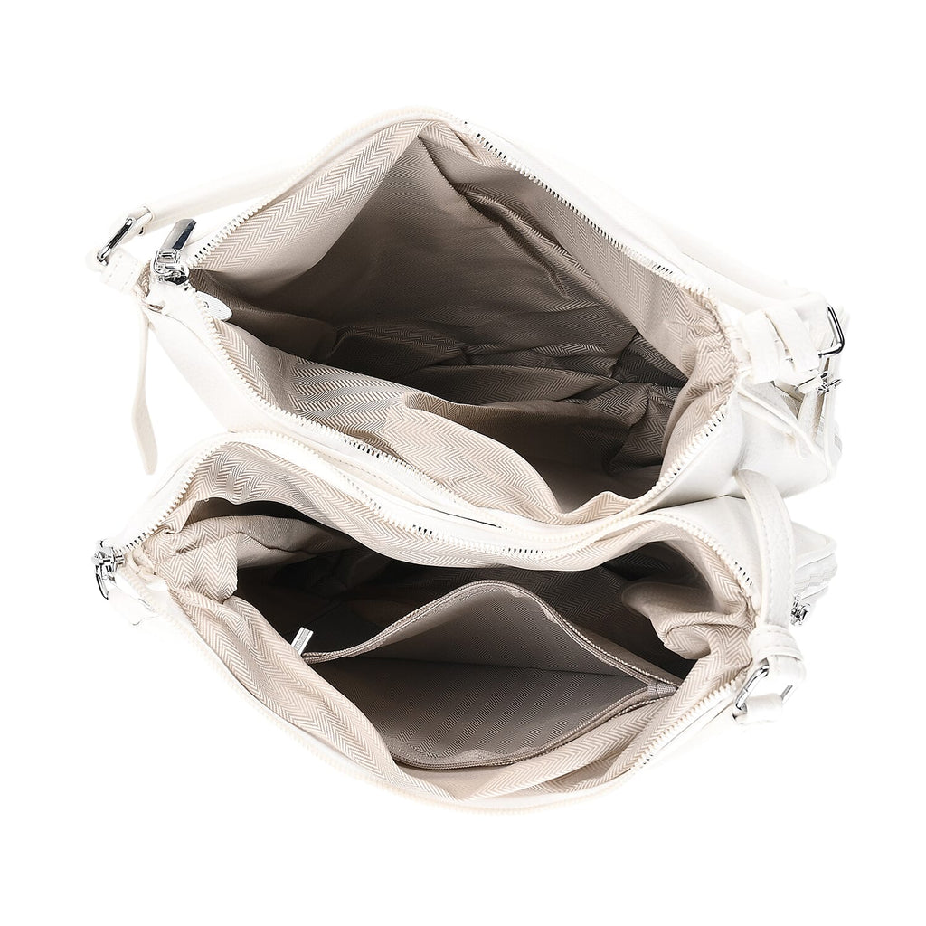 Leatherette Hobo Bag with Heart Charm & Crossbody Strap (125 cm) -  White