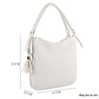 Leatherette Hobo Bag with Heart Charm & Crossbody Strap (125 cm) -  White