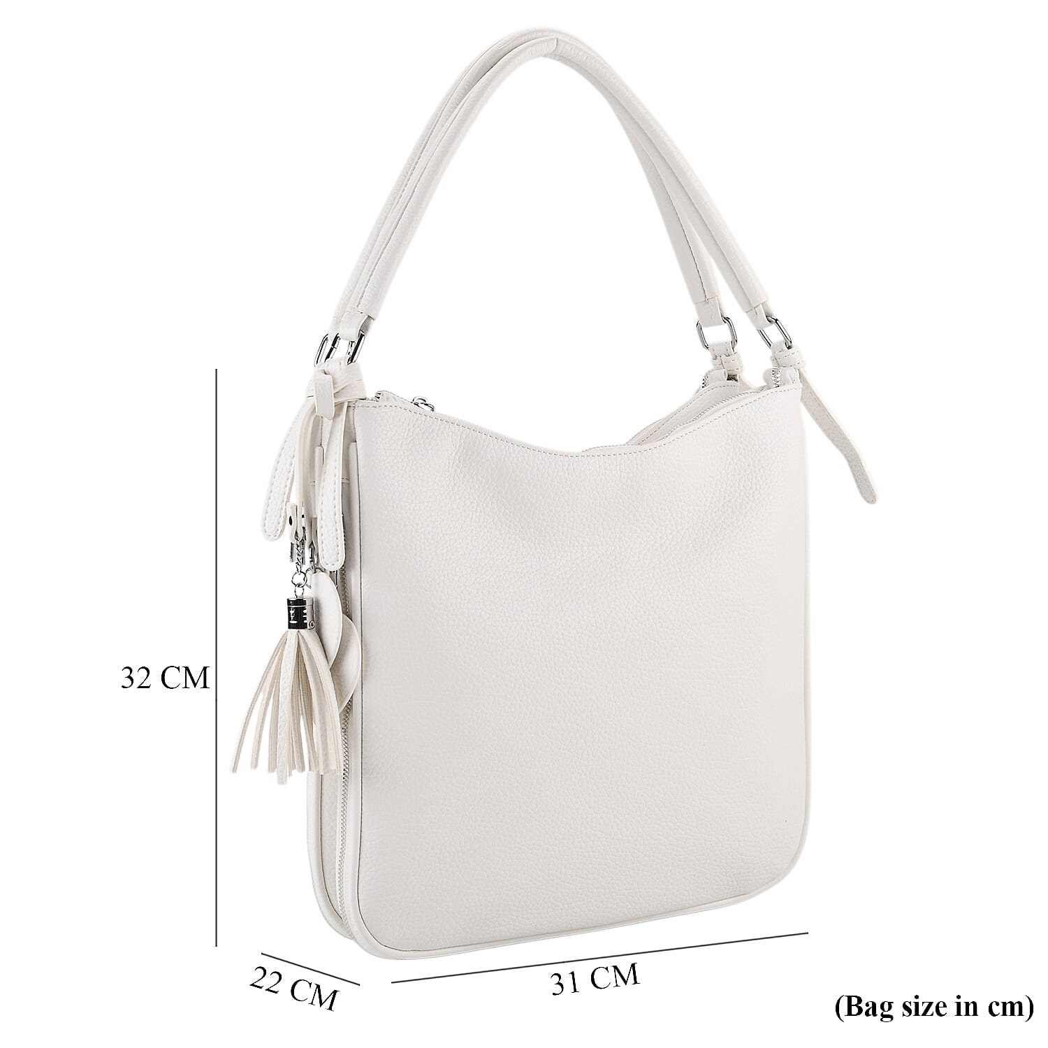 Leatherette Hobo Bag with Heart Charm &amp; Crossbody Strap (125 cm) -  White V32515276 8