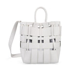 Hollow Woven Design Bucket Bag with Removable Drawstring Pouch - White