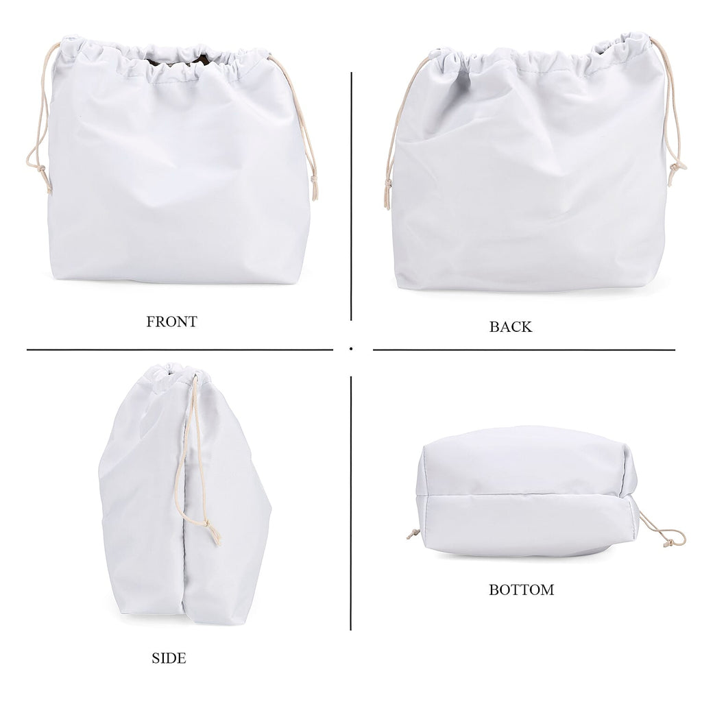 Hollow Woven Design Bucket Bag with Removable Drawstring Pouch - White