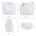 Hollow Woven Design Bucket Bag with Removable Drawstring Pouch - White