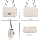 Designer Inspired - 100% Genuine Quilted Leather Crossbody Bag with Chain Strap - White