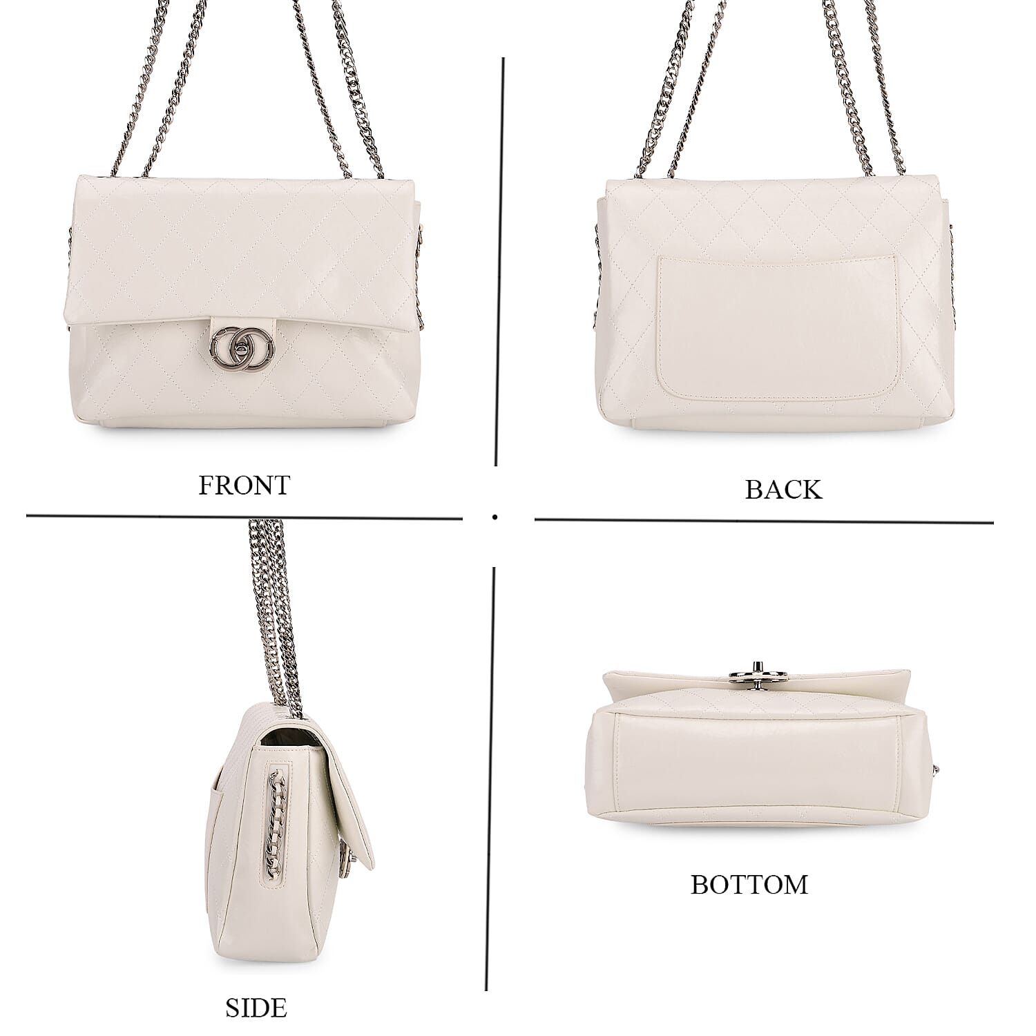Designer Inspired - 100% Genuine Quilted Leather Crossbody Bag with Chain Strap - White 8165375 4