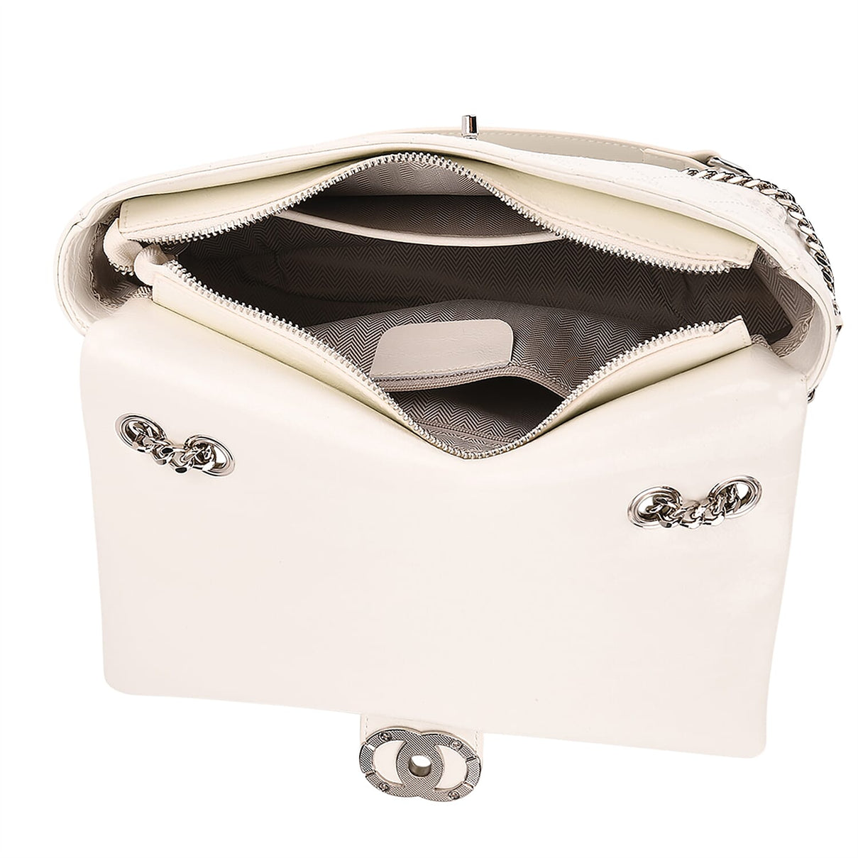 Designer Inspired - 100% Genuine Quilted Leather Crossbody Bag with Chain Strap - White 8165375 5