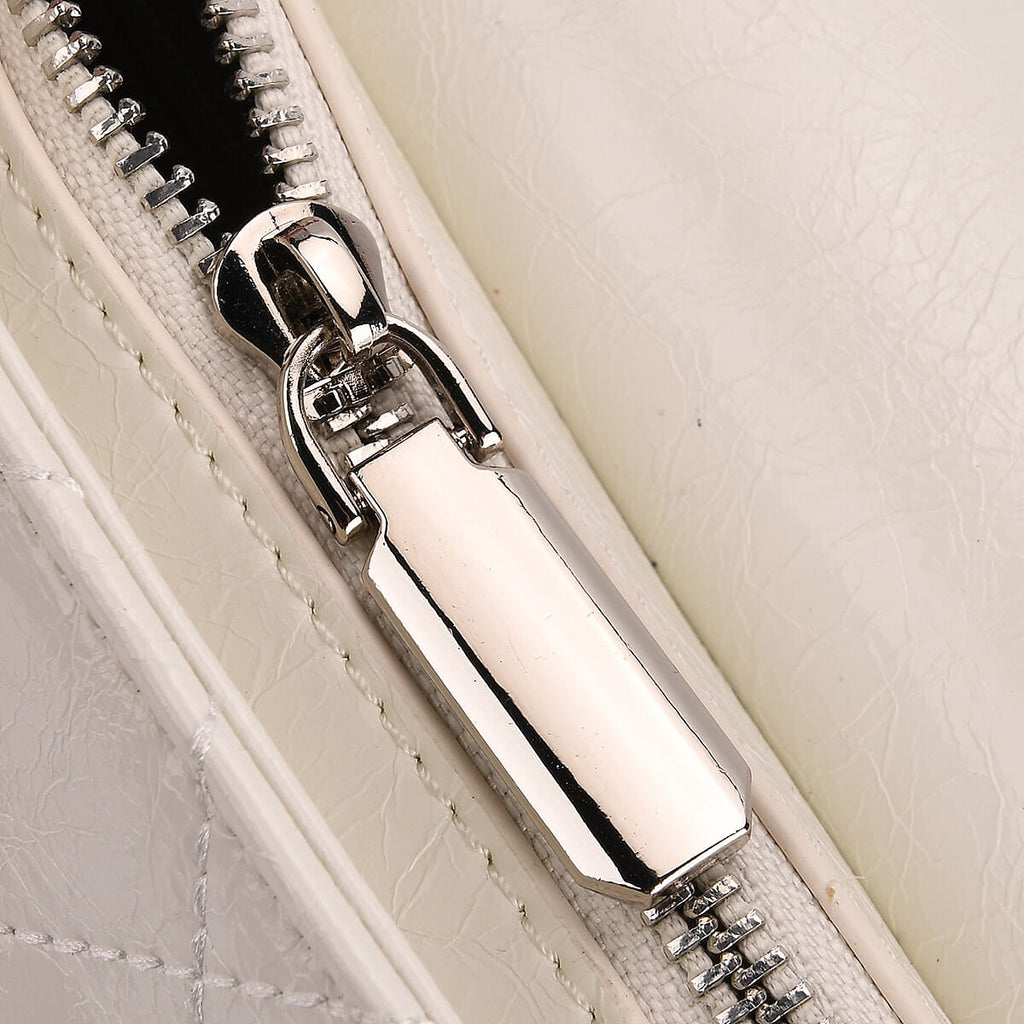 Designer Inspired - 100% Genuine Quilted Leather Crossbody Bag with Chain Strap - White