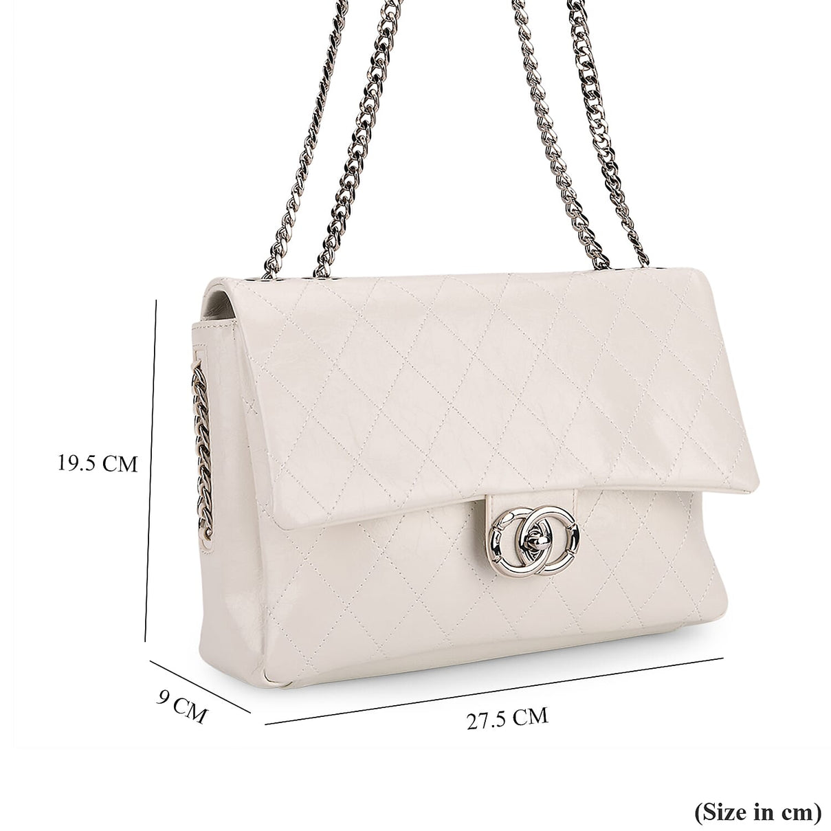 Designer Inspired - 100% Genuine Quilted Leather Crossbody Bag with Chain Strap - White 8165375 7
