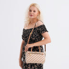 Style Logo Print Elegant Sling Bag with Detachable Shoulder Strap - Brown with Beige