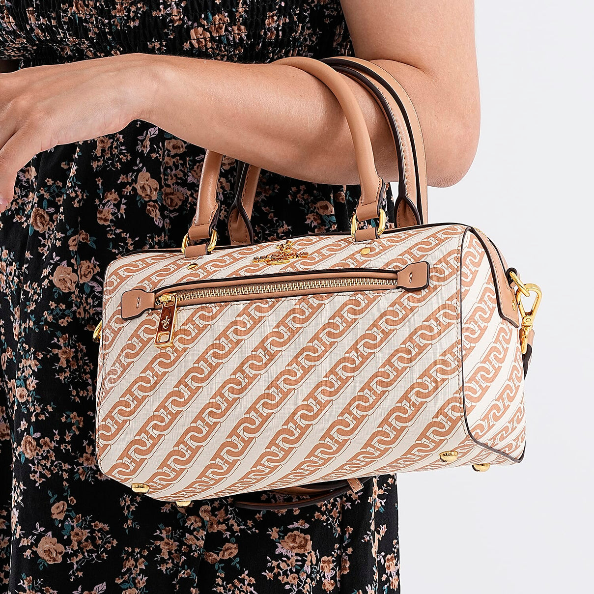 Style Logo Print Elegant Sling Bag with Detachable Shoulder Strap - Brown with Beige V32535098 2