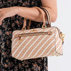 Style Logo Print Elegant Sling Bag with Detachable Shoulder Strap - Brown with Beige