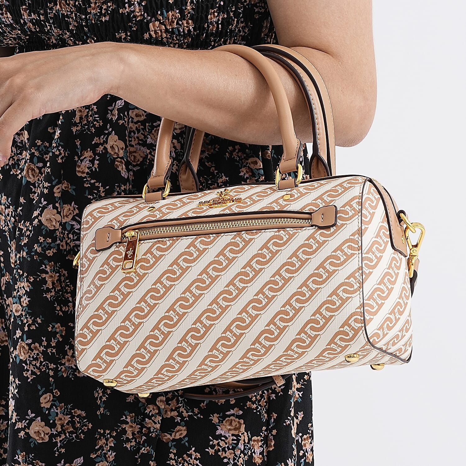 Style Logo Print Elegant Sling Bag with Detachable Shoulder Strap - Brown with Beige V32535098 2