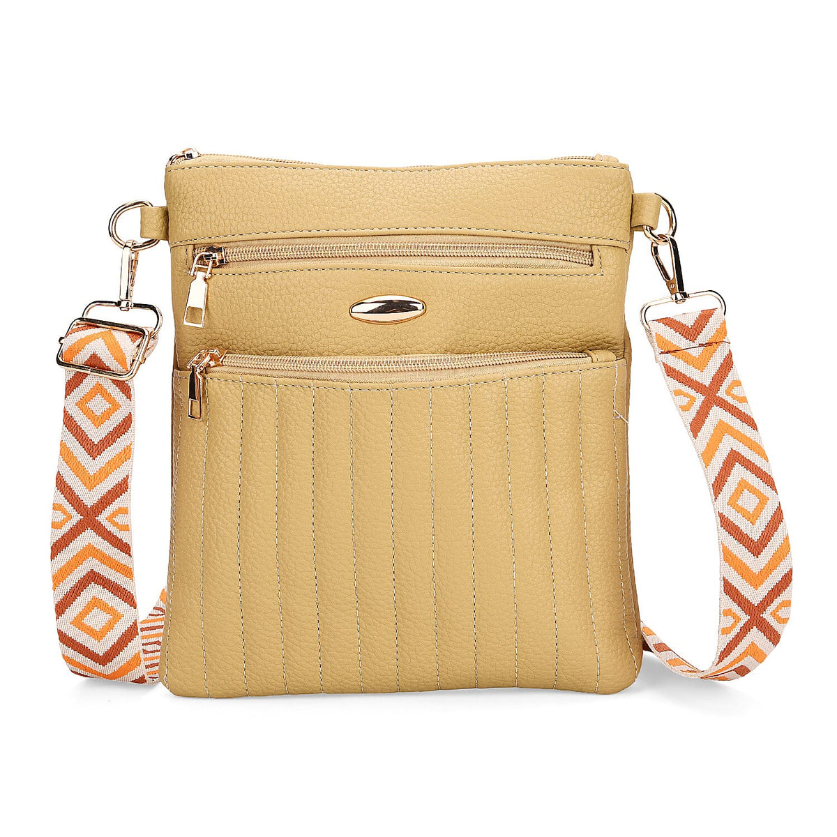 Lifestyle Crossbody Bag with Pleated Detail &amp; Patterned Strap - Yellow 8043590 0