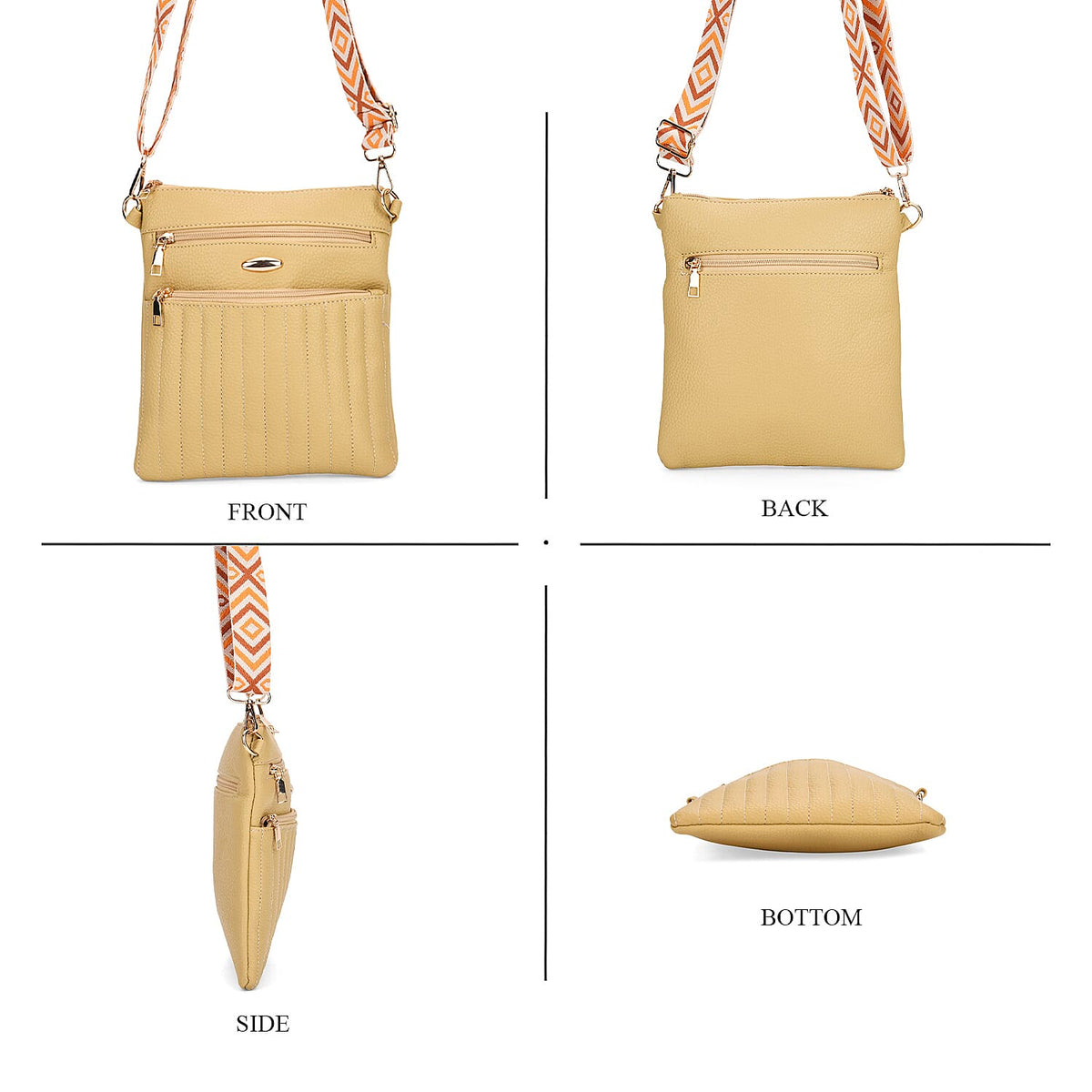 Lifestyle Crossbody Bag with Pleated Detail &amp; Patterned Strap - Yellow 8043590 2