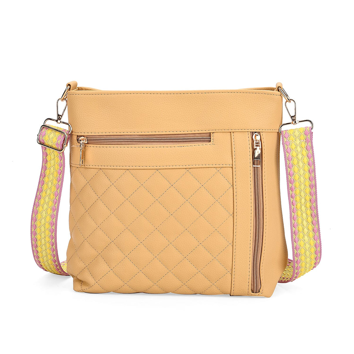 Quilted Diamond Pattern Crossbody Bag with Adjustable Strap - Yellow 8044860 0