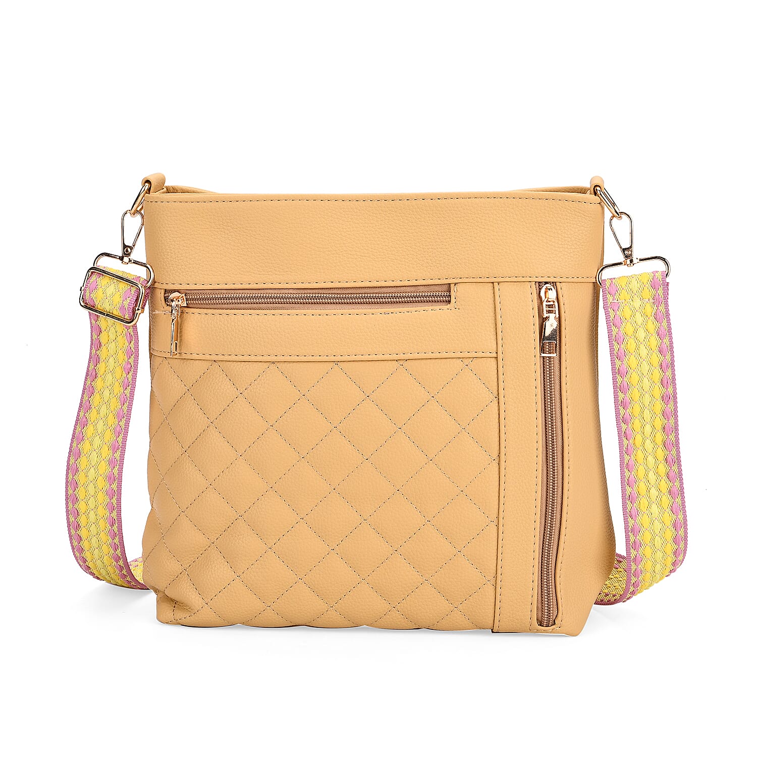 Quilted Diamond Pattern Crossbody Bag with Adjustable Strap - Yellow 8044860 0