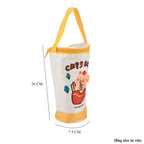 Cute Cartoon Print Insulated Tumbler Travel Mug Bag with Handle & Straw Hole - Yellow & White