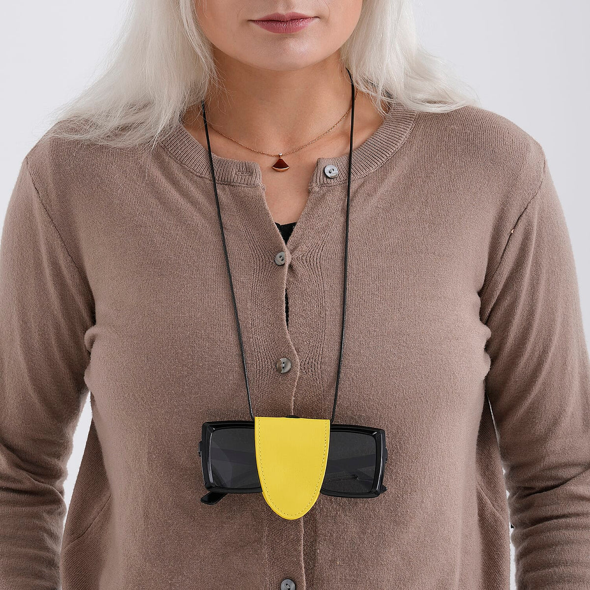 Genuine Leather Magnetic Sunglass Holder Strap - Yellow V32514178 3
