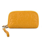 Genuine Leather Floral Embossed Wristlet Clutch Bag - Yellow