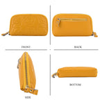 Genuine Leather Floral Embossed Wristlet Clutch Bag - Yellow