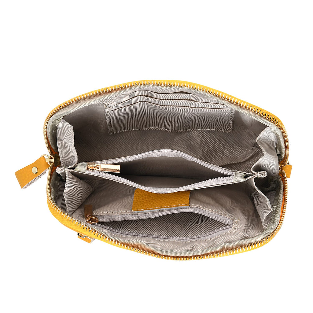 Genuine Leather Floral Embossed Wristlet Clutch Bag - Yellow