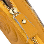 Genuine Leather Floral Embossed Wristlet Clutch Bag - Yellow