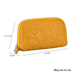 Genuine Leather Floral Embossed Wristlet Clutch Bag - Yellow