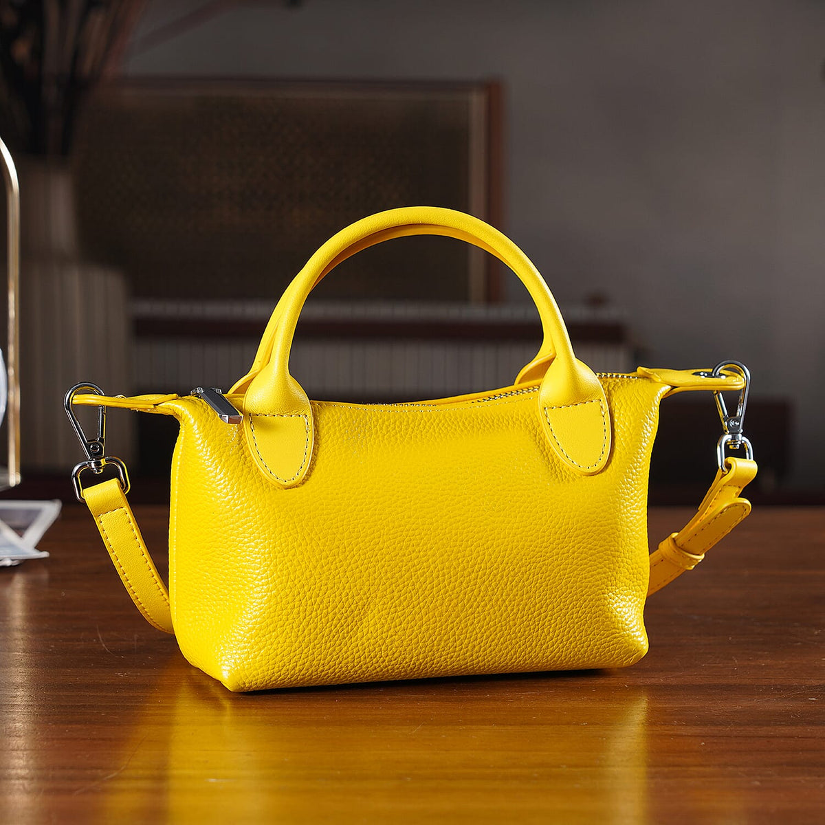 Designer Inspired Genuine Leather Mini Crossbody Bag Wth Top Handle (Size - One Size) - Yellow V32636457 2