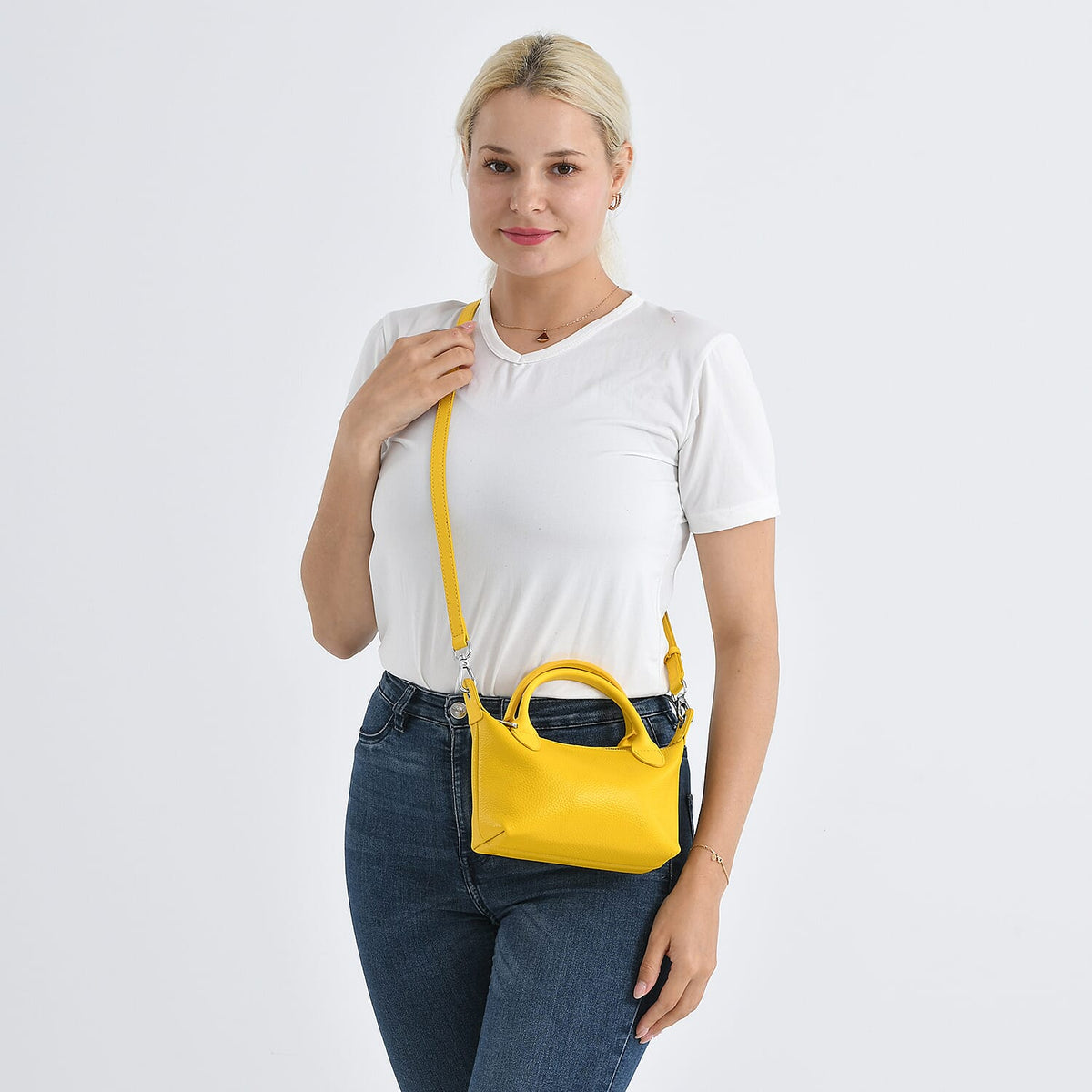 Designer Inspired Genuine Leather Mini Crossbody Bag Wth Top Handle (Size - One Size) - Yellow V32636457 3