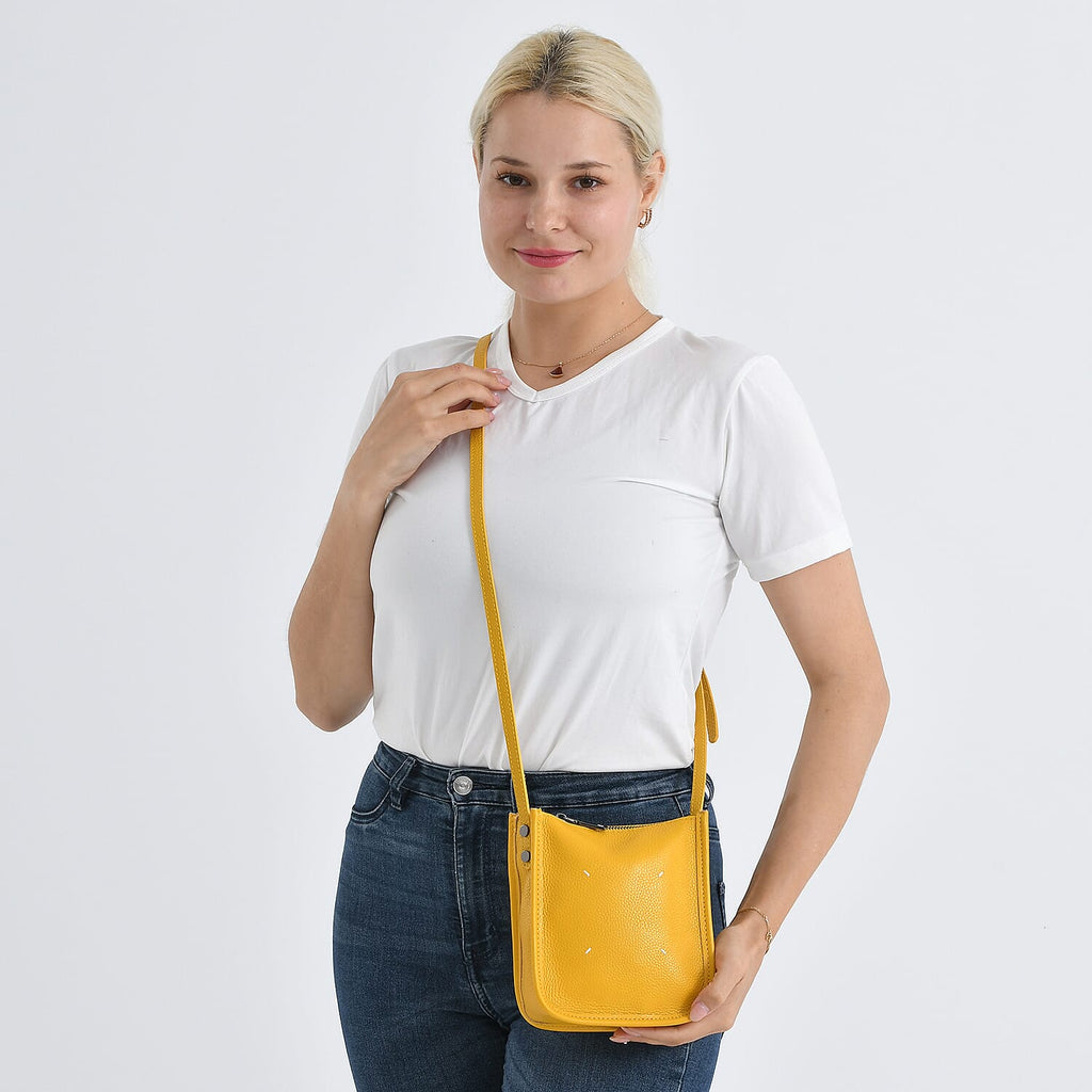 Genuine Leather Crossbody Bag - Yellow